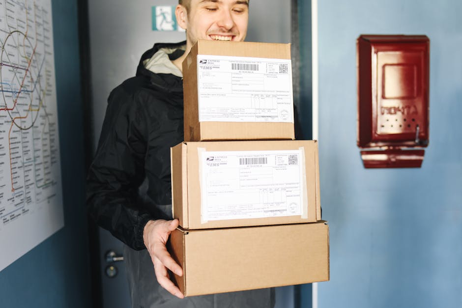 monthly protein powder delivery boxes stacked organized