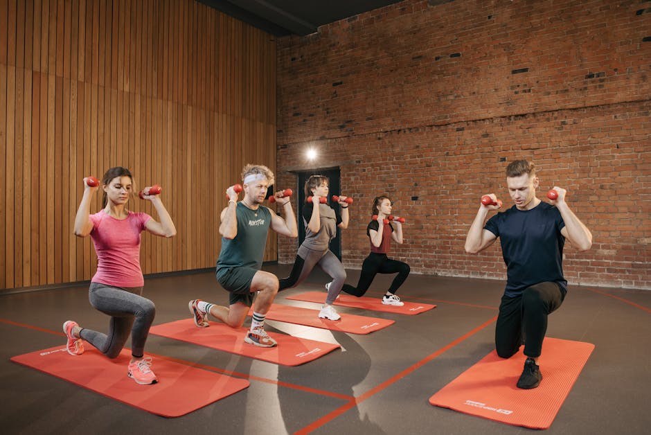 corporate fitness program employees exercising office